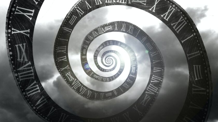 Surreal infinity of time spiral in the clouds - antique fractal clock